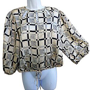 SiLK Diane Freis Original Vintage 80s 90s Blue Cream Floral Embossed Tri Peek L